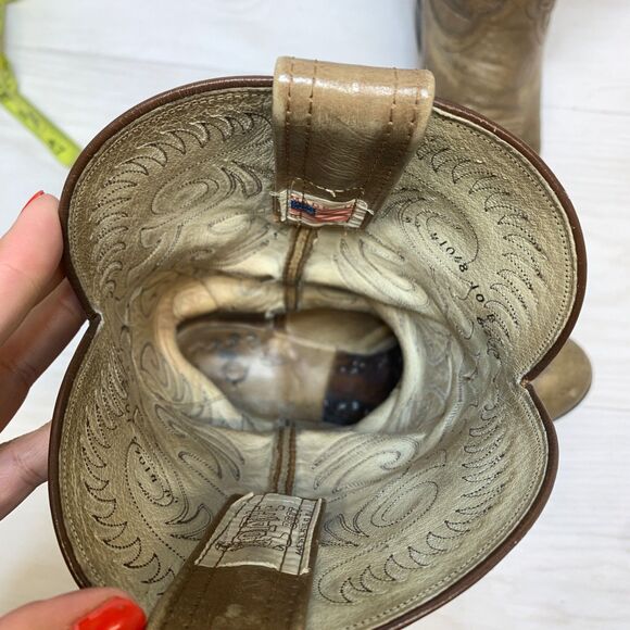 olathe boots mens 10 B gray leather western cowboy VTG usa rare embroiderd